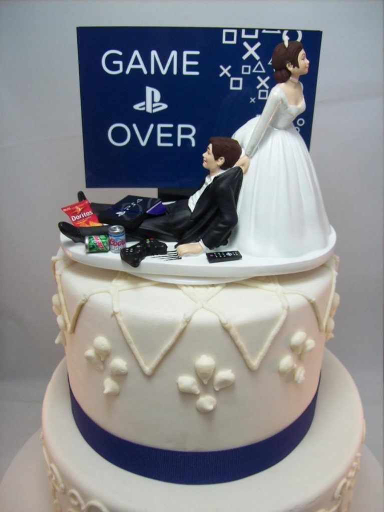 game-over-playstation-funny-wedding-cake-topper-video-game-groom39s-can-personalize-your-names-gamer-gaming-junkie-brown-hair-awesome-sale