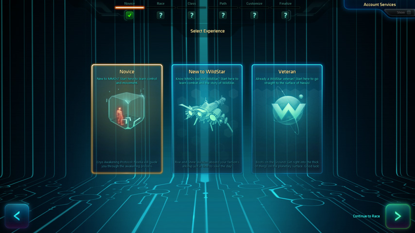 Neue Charaktere können zwischen drei Tutorials wählen.