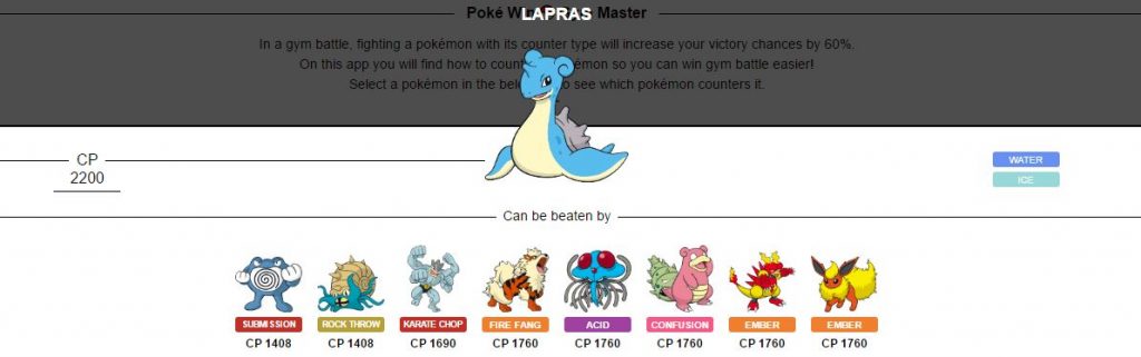 Pokémon GO Webseite Konter Lapras Arena