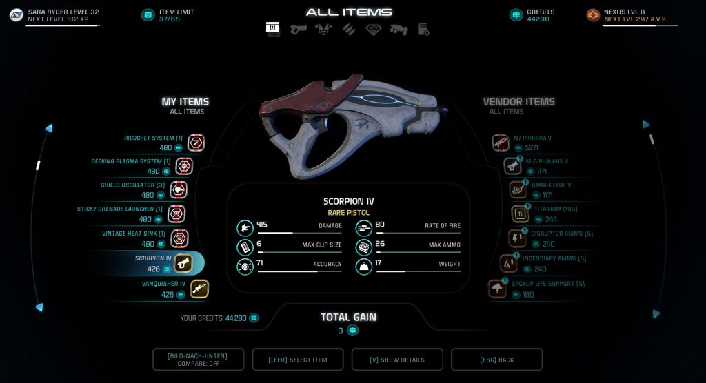 Mass Effect Andromeda Inventory