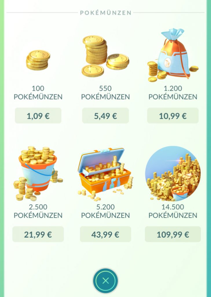 Pokémon GO Shop Preise klein
