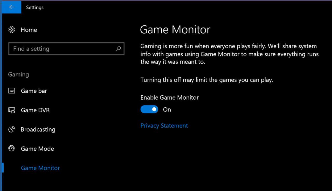 Microsoft Game Monitor Windows 10