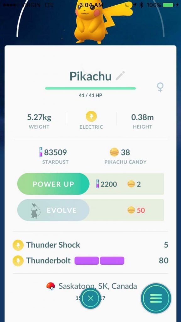 Pokémon GO Pikachu Shiny Kanada Mit Ort