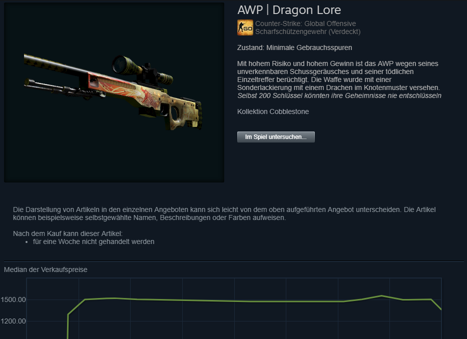 CSGO Dragon Lore Skin Preis Steam