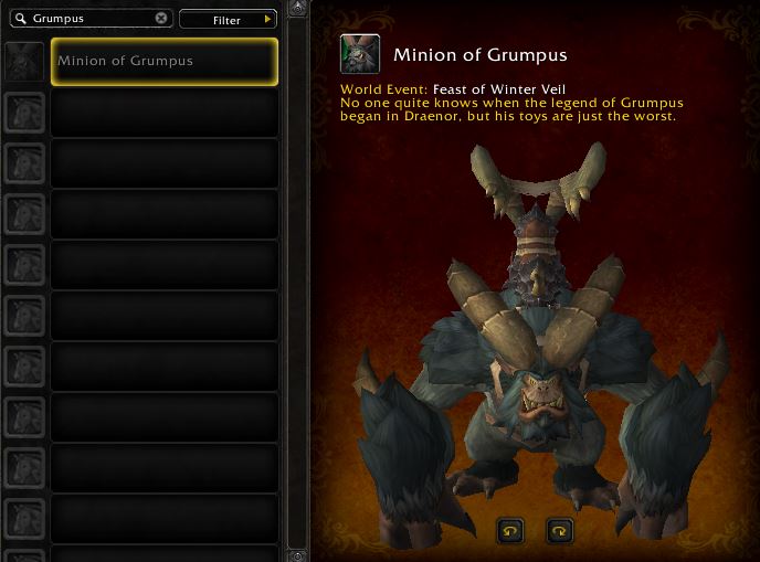 WoW Feast of Winter Veil Minion of Grumpus Collection