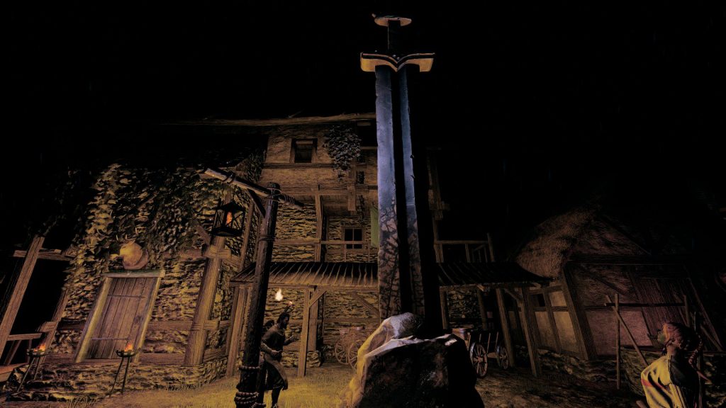 Life is Feudal MMO Gildenmonument bei Nacht