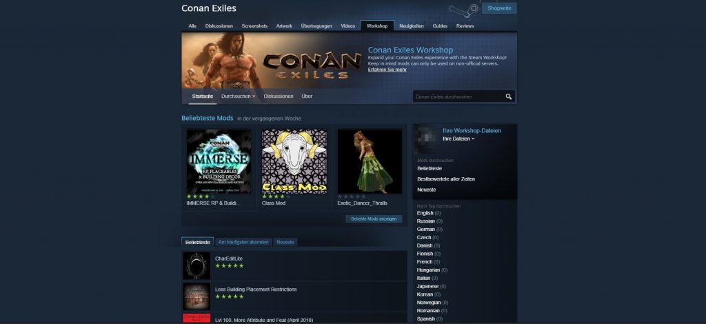 Conan Exiles auf Steam Mod Datenbank