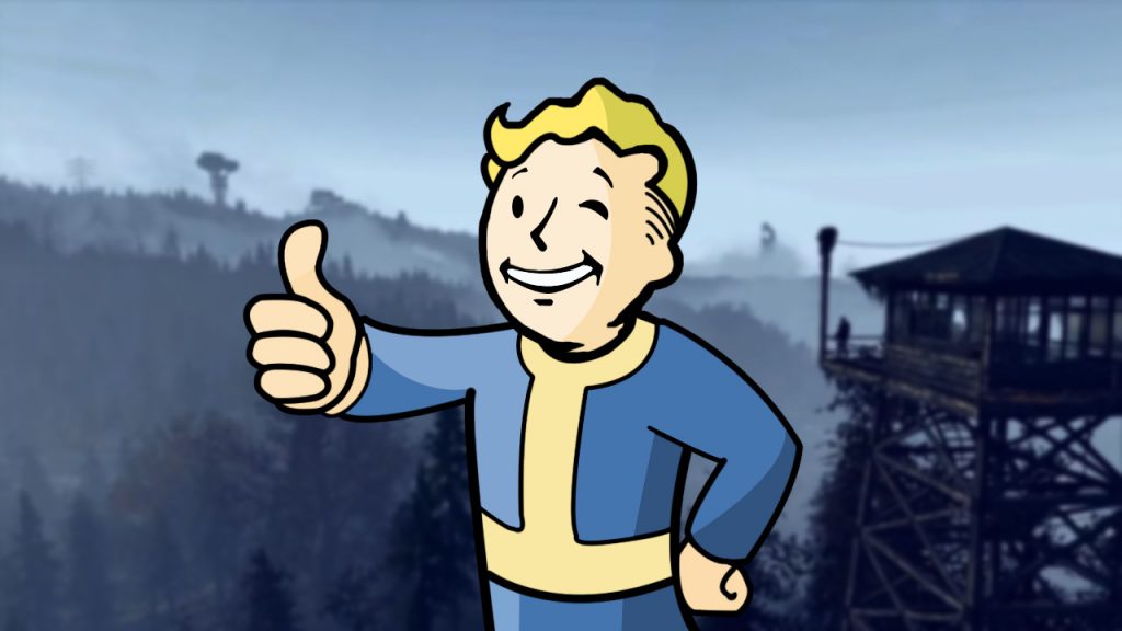 Fallout 76 Landschaft 3 mit Turm und Vault Boy