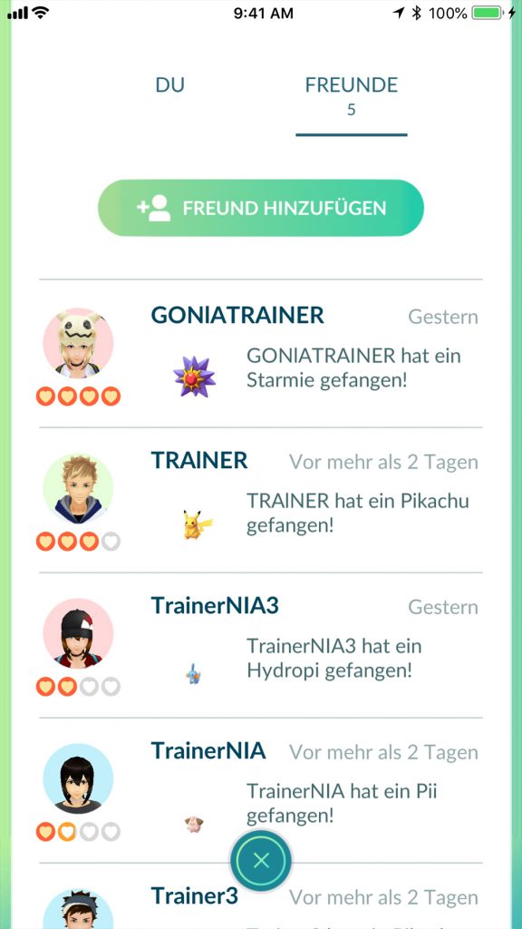 Pokémon GO Freunde übersicht