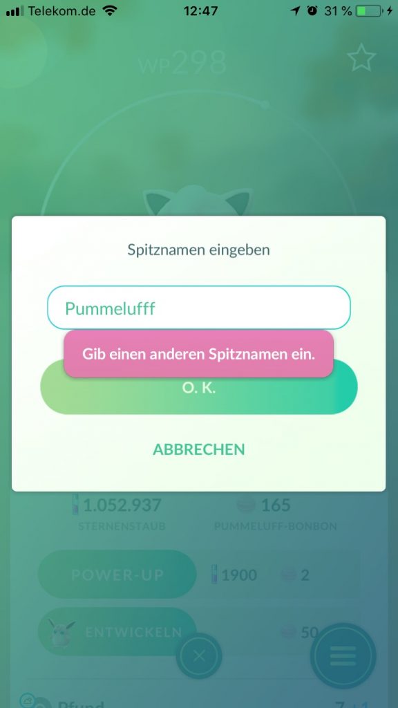 Pokémon GO Spitzname
