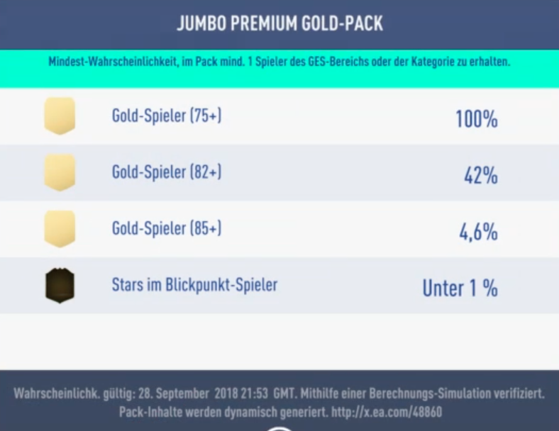 FIFA 19 Wahrscheinlichkeit Gold Pack