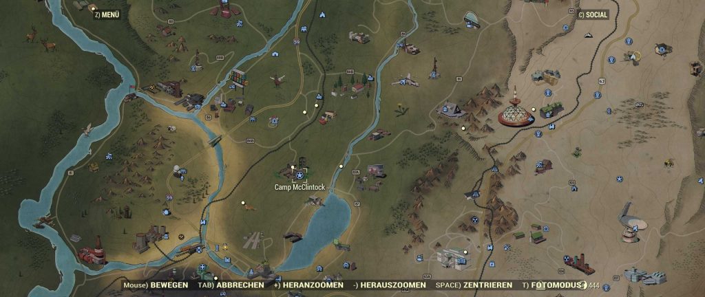 Fallout 76 Camp McClintock Screen auf der Karte