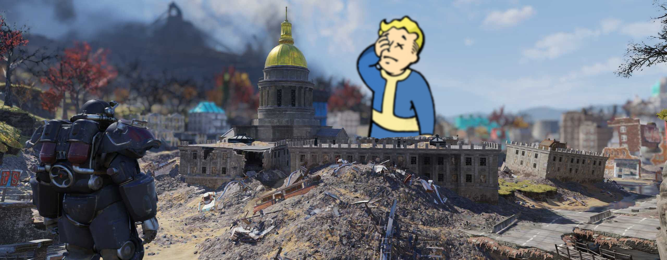 Fallout 76 Capitol Building in Charleston Vaultboy Facepalm