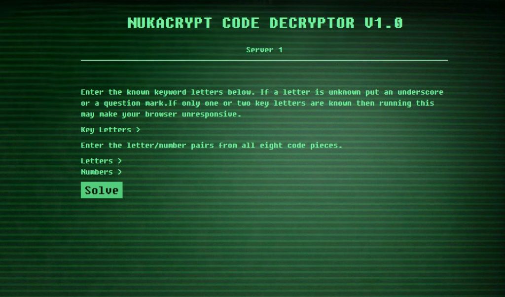 Fallout 76 NukaCrypt Website für nukleare Abschusscodes
