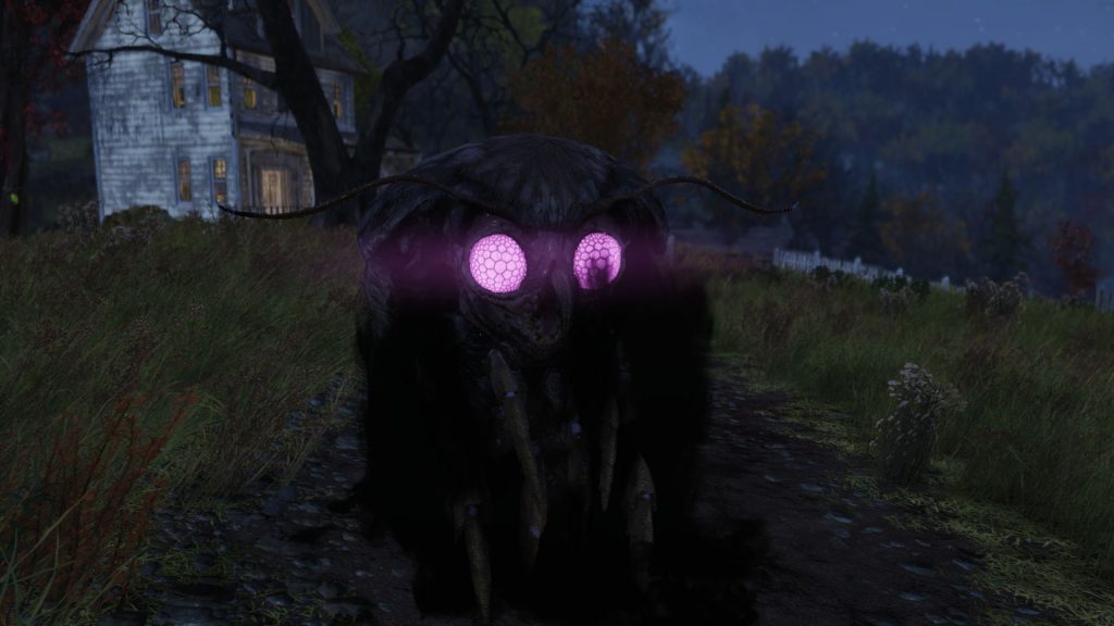 Der Mothman mit lilafarbenen Augen aus Fallout 76