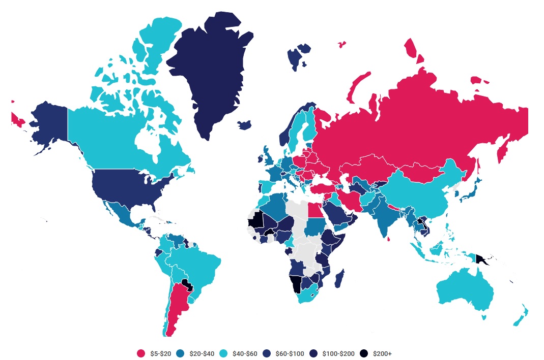 Weltkarte Internetkosten