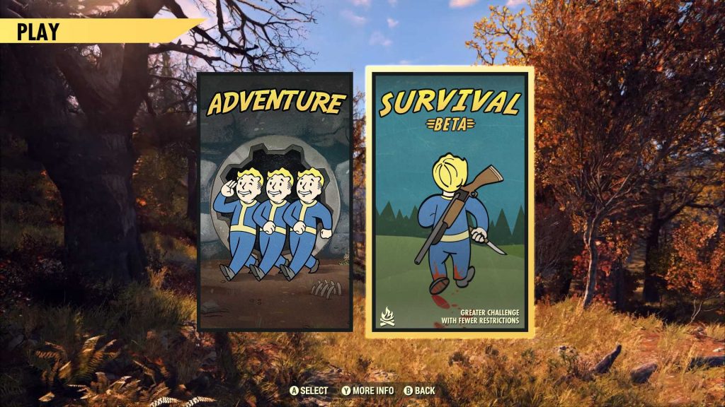 Fallout 76 Überlebensmodus Spiel Screen