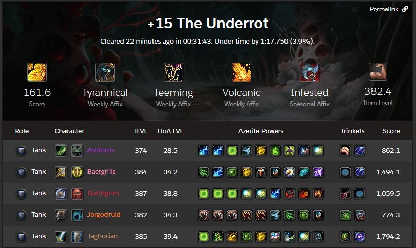 WoW Underrot 15 only Tanks final screen