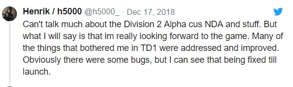 the division 2 alpha tweet 1