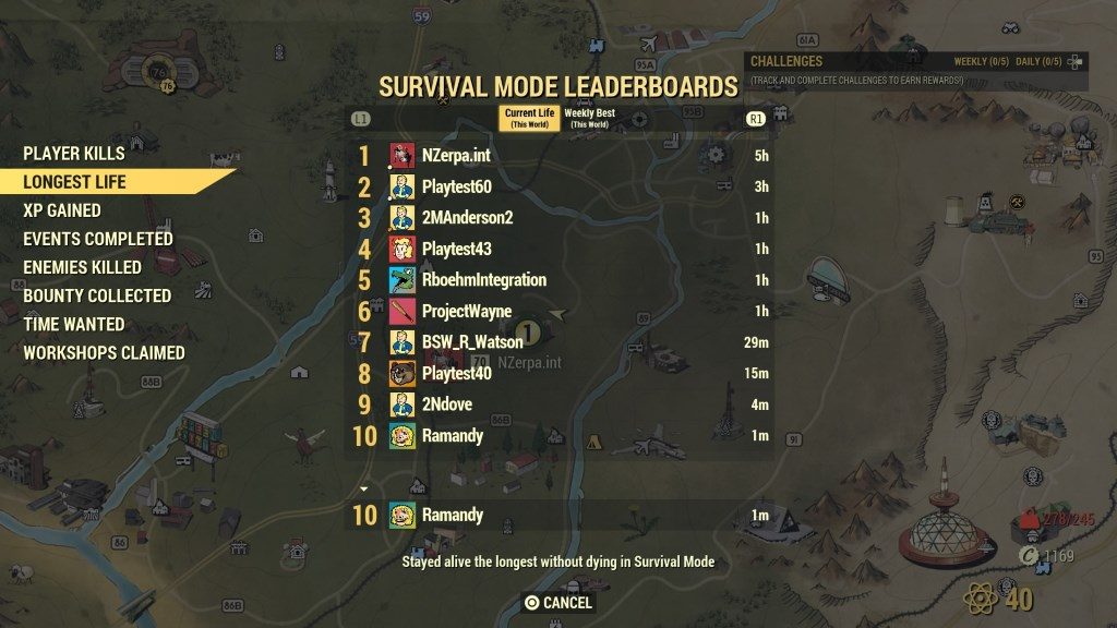 Fallout 76 Rangliste Screenshot