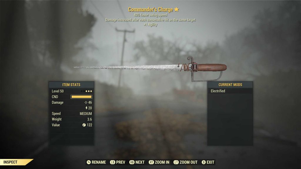 Fallout 76 legendäre Waffe Klinge des Kommandanten