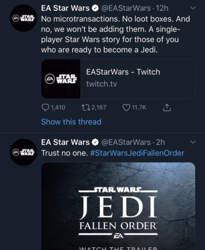 Star Wars Jedi FAllen Order Trust No one.