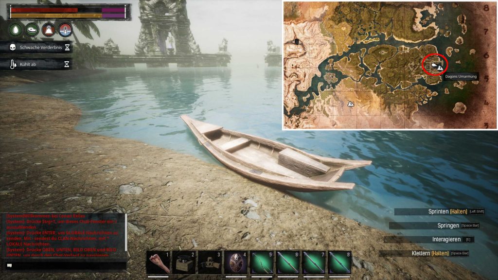 Conan Exiles Boot zur versunkenen Stadt mit Karte