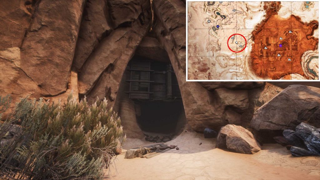 Conan Exiles Eingang zur Skoprionhöhle bei Sepermeru mit Karte