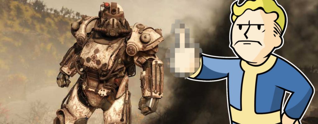 Fallout 76 Apokalyptischer Reiter Skin für die Powerrüstung Tod Titel Mittelfinger