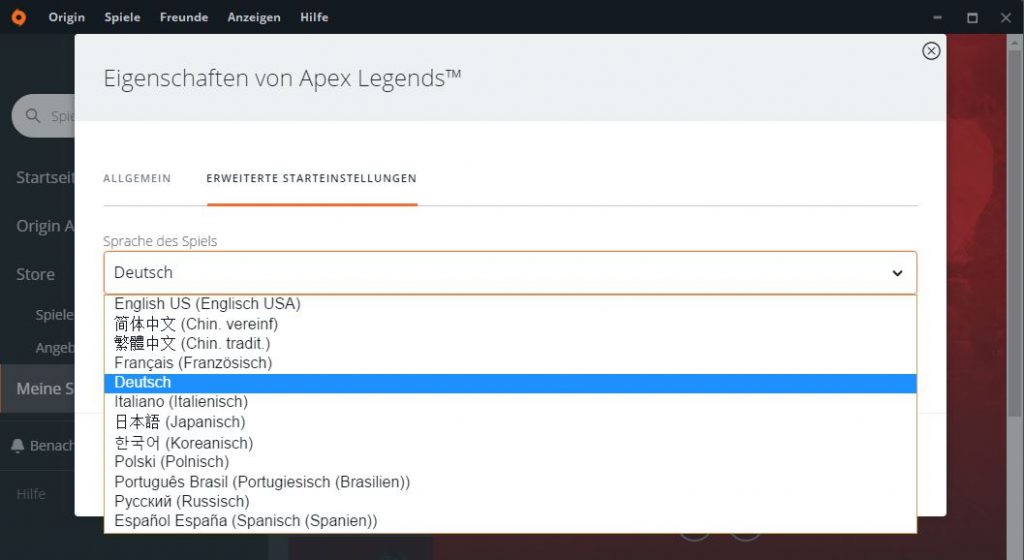 Apex Legends Spracheinstellungen
