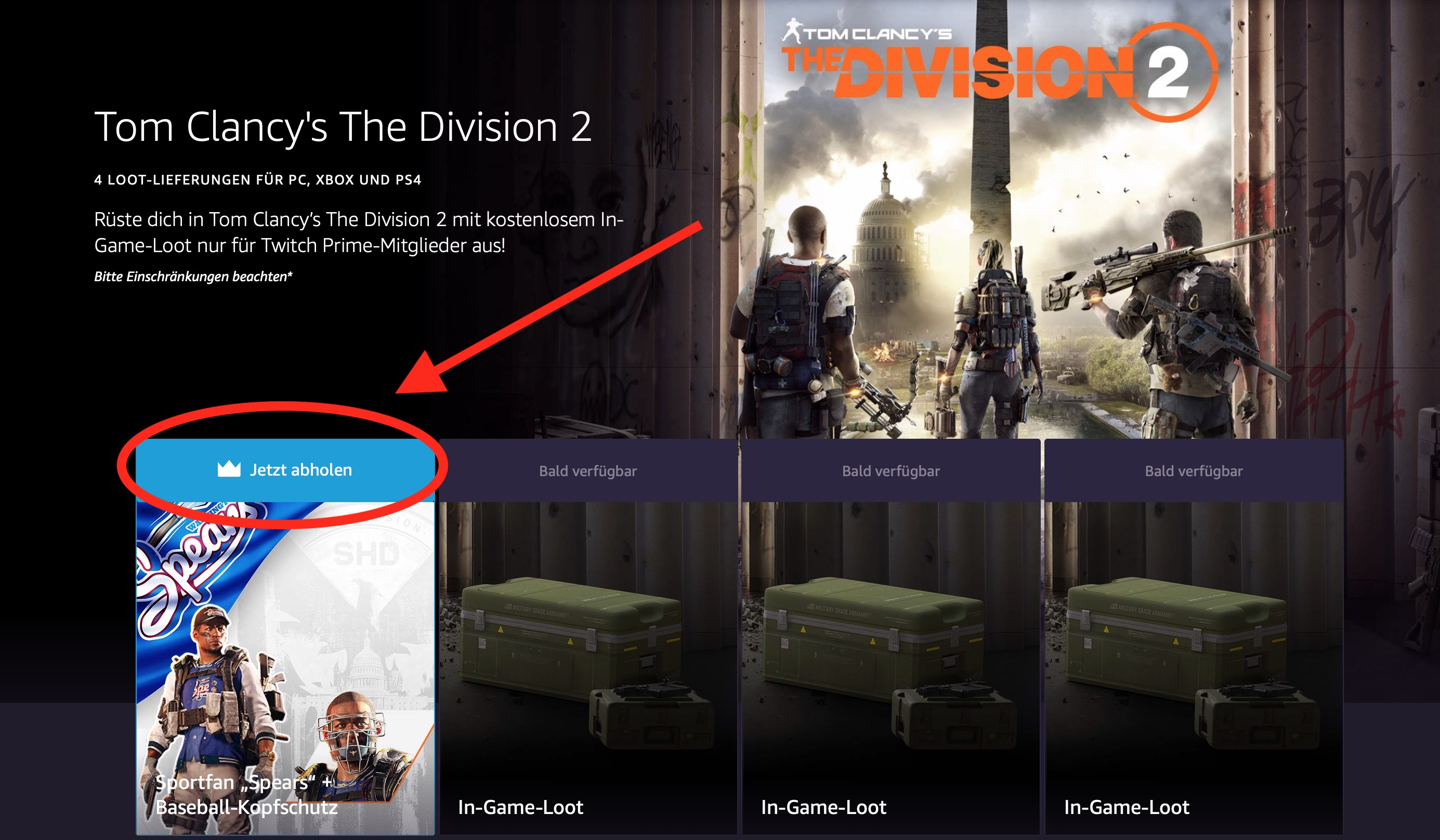 The Division 2 gets sweet series of Twitch Prime loot drops