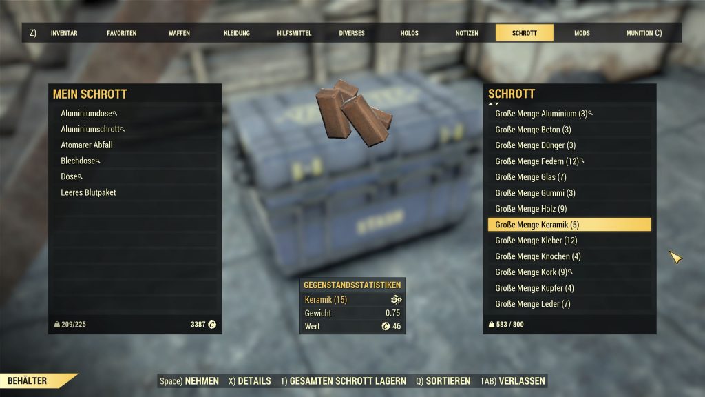 Fallout 76 große Mengen im Lager