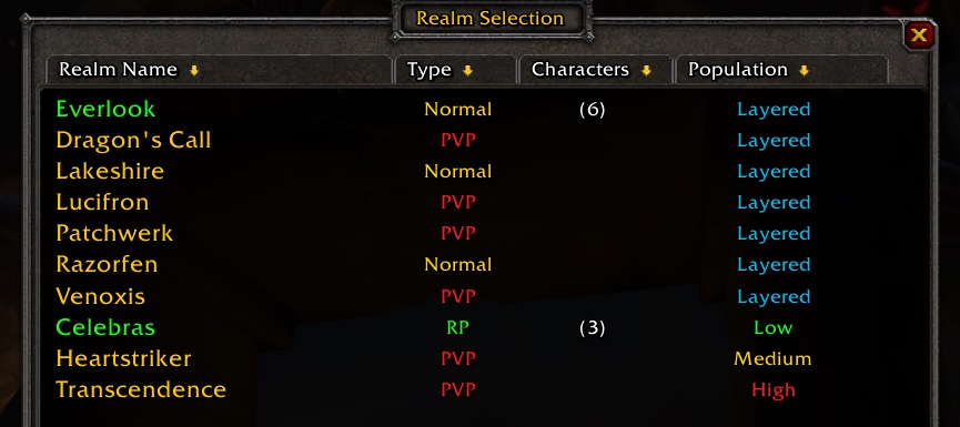 WoW Serverlist German Classic