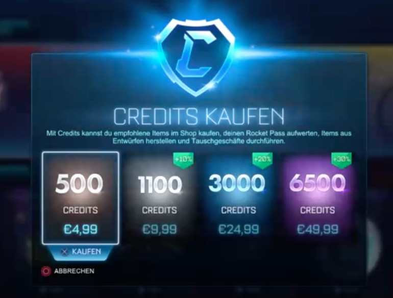 buy rocket league items for credits