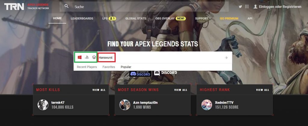 apex legends tracker suche