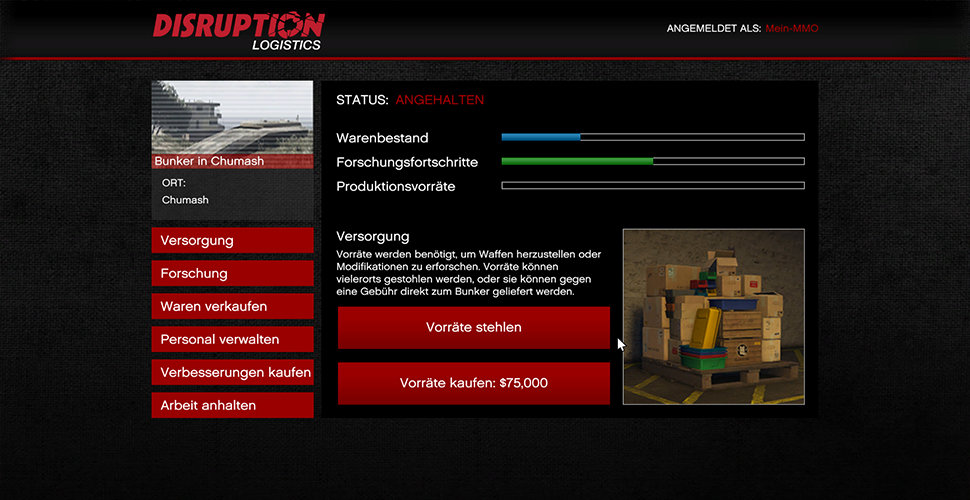 GTA 5 Online Bunker Vorräte