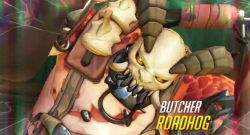 Overwatch Butcher Roadhog Widescreen closeup