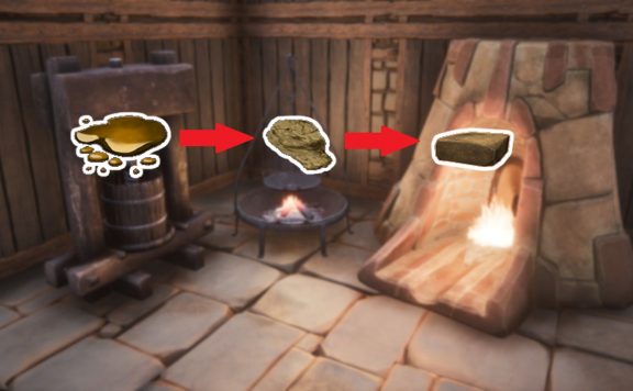 Conan Exiles Screenshot Presse Feuerschalenklkessel Ofen Wundsekret gehärteter Stein gehärteter Ziegel Titel