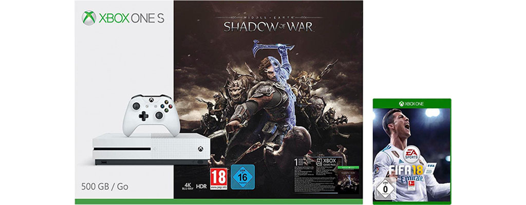 Xbox One S-Bundle mit FIFA 18 und Schatten des Krieges zum Bestpreis