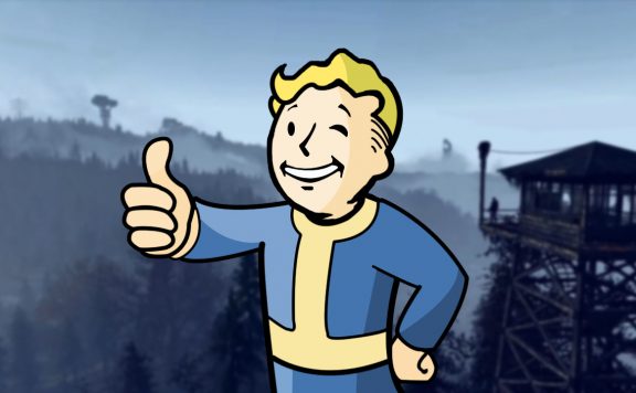 Fallout 76 Landschaft 3 mit Turm und Vault Boy