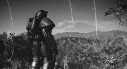 Fallout 76 Schwarz Weiß Raketenregen PowerArmor Titel