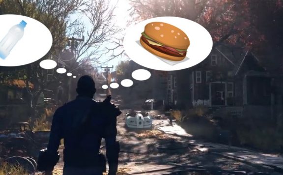 Fallout 76 Wanderer Titel 2 mit Burger und Wasser