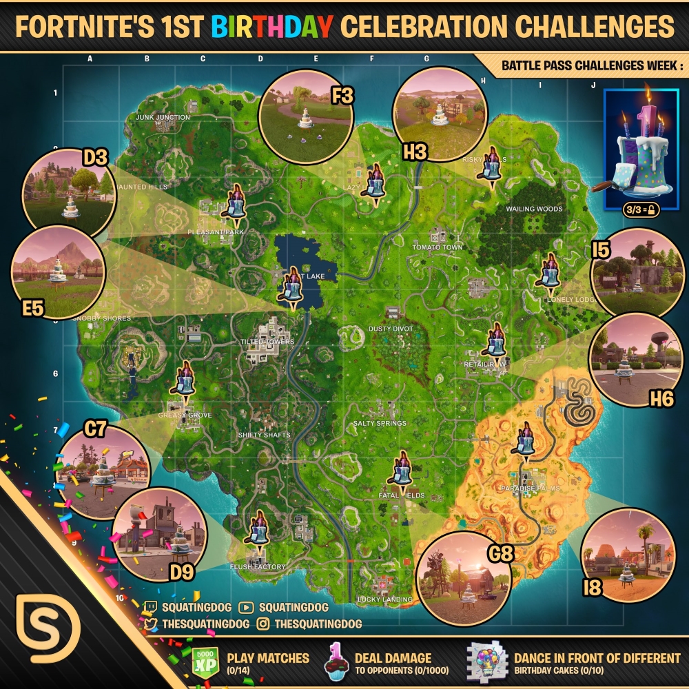 Fortnite: Es gibt Kuchen - Karte zeigt Fundorte aller Geburtstagstorten