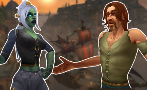 WoW_BattleForAzeroth_Freehold_3840x2160 titel mit Kul Tiran Mensch und Zandalar Troll