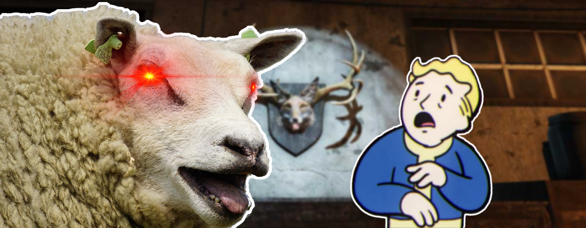 Fallout 76 böses Schaf Sheepsquatch erschreckt vault Boy