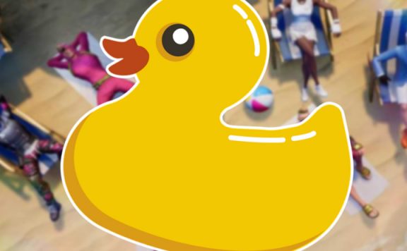 Fortnite Bild am Strand mit Liegestühlen und Quietscheente Titel