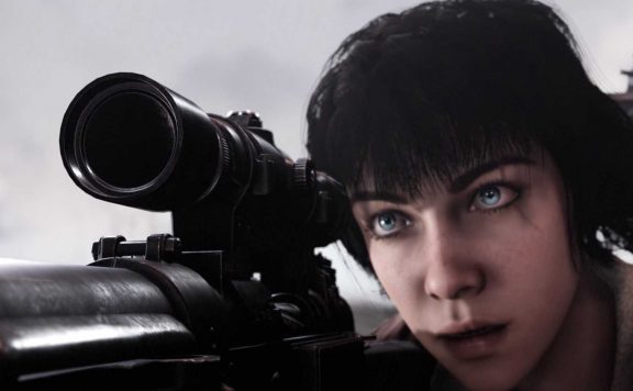 Wolfenstein Youngblood Jess zielt mit Scahrfschützengewehr