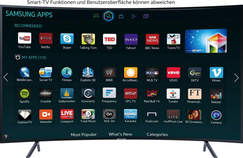 Samsung UE49RU7379 gebogener 4K-Fernseher in der App-Ansicht