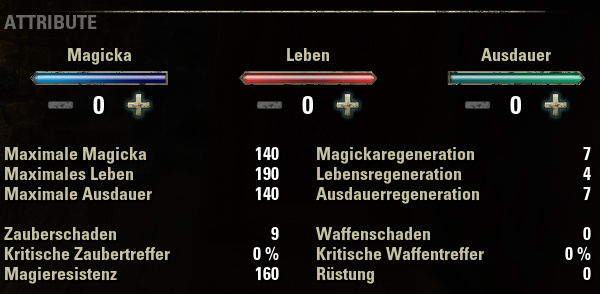 ESO Attribute Magicka, Leben, Ausdauer