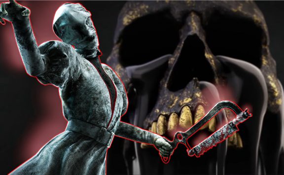 Dead by Daylight Nurse infront of black skull title 1920x1080